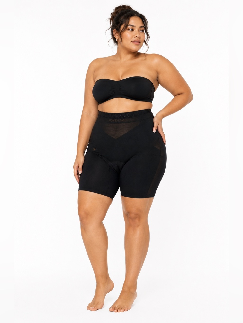 Honeylove SuperPower Short Shapewear Black 1X High Waist Mid Thigh Smoothing